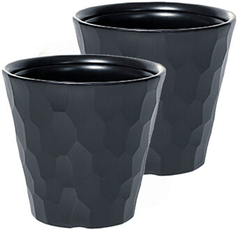 Prosperplast Set van 2x stuks kunststof Rocka bloempot/plantenpot antraciet 35 x 32 cm - Plantenpotten Grijs