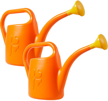 Prosperplast Set van 2x stuks oranje kunststof bloemen/planten gieters met broeskop/sproeikop 1.8 liter