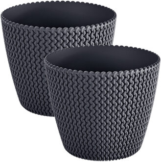 Prosperplast Set van 2x stuks plantenpotten/bloempotten kunststof dia 13 cm en hoogte 11 cm antraciet grijs - Plantenpotten