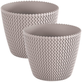 Prosperplast Set van 2x stuks plantenpotten/bloempotten kunststof dia 13 cm en hoogte 11 cm beige/taupe - Plantenpotten