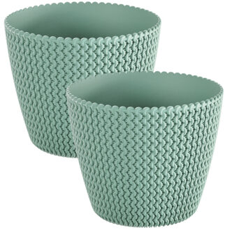 Prosperplast Set van 2x stuks plantenpotten/bloempotten kunststof dia 13 cm en hoogte 11 cm mintgroen - Plantenpotten