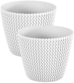 Prosperplast Set van 2x stuks plantenpotten/bloempotten kunststof dia 13 cm en hoogte 11 cm parel wit - Plantenpotten