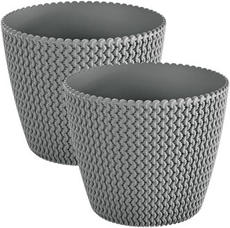 Prosperplast Set van 2x stuks plantenpotten/bloempotten kunststof dia 13 cm en hoogte 11 cm steengrijs - Plantenpotten