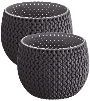 Prosperplast Set van 2x stuks plantenpotten/bloempotten kunststof dia 14.5 cm en hoogte 11 cm antraciet grijs