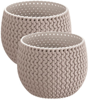 Prosperplast Set van 2x stuks plantenpotten/bloempotten kunststof dia 14.5 cm en hoogte 11 cm beige/taupe - Plantenpotten