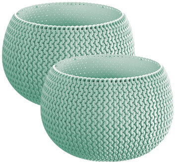 Prosperplast Set van 2x stuks plantenpotten/bloempotten kunststof dia 14.5 cm en hoogte 11 cm mintgroen