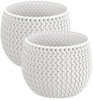 Prosperplast Set van 2x stuks plantenpotten/bloempotten kunststof dia 14.5 cm en hoogte 11 cm parel wit