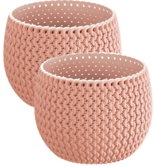 Prosperplast Set van 2x stuks plantenpotten/bloempotten kunststof dia 14.5 cm en hoogte 11 cm zalm roze - Plantenpotten