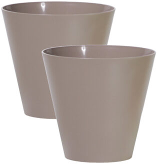 Prosperplast Set van 2x stuks plantenpotten/bloempotten kunststof dia 20cm en hoogte 19 cm taupe/beige - Plantenpotten