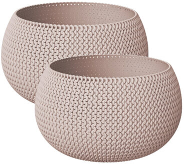 Prosperplast Set van 2x stuks plantenpotten/bloempotten kunststof dia 30 cm en hoogte 22 cm beige/taupe - Plantenpotten