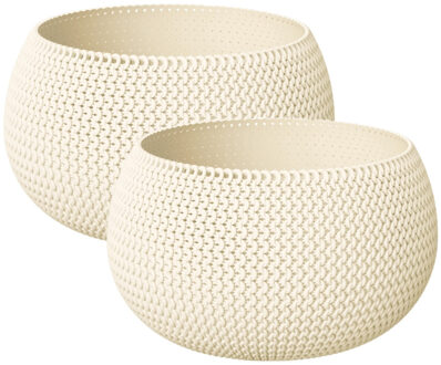 Prosperplast Set van 2x stuks plantenpotten/bloempotten kunststof dia 37 cm en hoogte 22 cm creme wit - Plantenpotten Crème