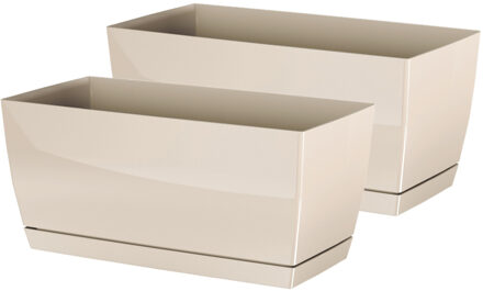 Prosperplast Set van 2x stuks plantenpotten/bloempotten kunststof glanzend creme/beige 24 x 12 x 11 cm - Plantenpotten