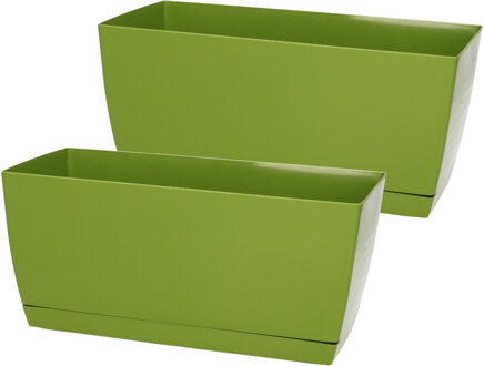 Prosperplast Set van 2x stuks plantenpotten/bloempotten kunststof glanzend kiwi groen 24 x 12 x 11 cm - Plantenpotten