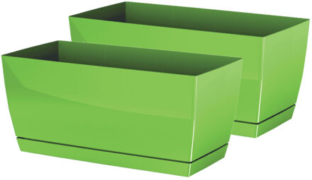 Prosperplast Set van 2x stuks plantenpotten/bloempotten kunststof glanzend kiwi groen 29 x 14 x 13.6 cm - Plantenpotten