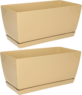 Prosperplast Set van 2x stuks plantenpotten/bloempotten kunststof glanzend licht bruin 29 x 14 x 13.6 cm - Plantenpotten