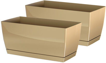 Prosperplast Set van 2x stuks plantenpotten/bloempotten kunststof glanzend mat goud 24 x 12 x 11 cm - Plantenpotten Goudkleurig