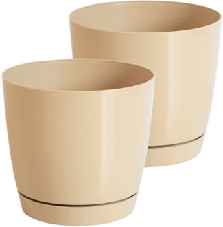 Prosperplast Set van 2x stuks plantenpotten/bloempotten kunststof glanzend mat goud dia 18 x hoogte 16.5 cm