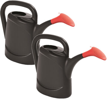 Prosperplast Set van 2x stuks zwarte kunststof bloemen/planten gieters met broeskop/sproeikop 10 liter