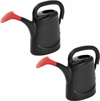 Prosperplast Set van 2x stuks zwarte kunststof bloemen/planten gieters met broeskop/sproeikop 7,5 liter