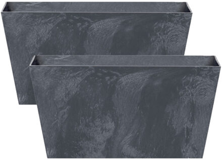 Prosperplast Set van 3x stuks beton-look plantenbak/bloembak - kunststof - 40 x 20 x 15 cm - antraciet - voor bui
