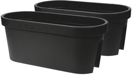 Prosperplast Set van 3x stuks kunststof balkon plantenbakken/bloembakken antraciet 60 x 25 cm ovaal