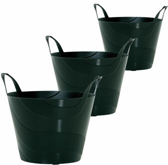 Prosperplast Set van 3x stuks kunststof flexibele emmers/wasmanden/kuipen zwart in verschillende formaten