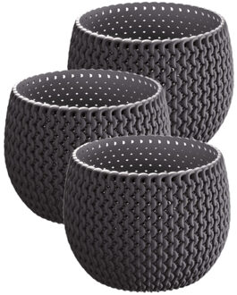 Prosperplast Set van 3x stuks plantenpotten/bloempotten kunststof dia 14.5 cm en hoogte 11 cm antraciet grijs