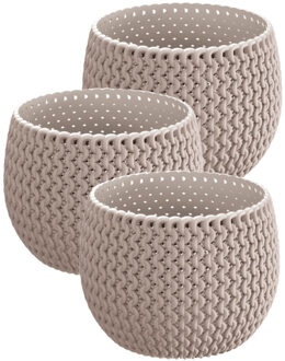 Prosperplast Set van 3x stuks plantenpotten/bloempotten kunststof dia 14.5 cm en hoogte 11 cm beige/taupe