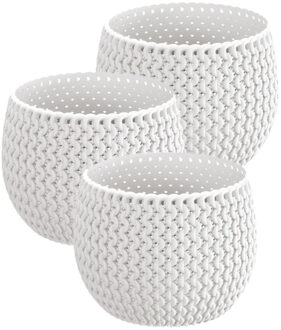 Prosperplast Set van 3x stuks plantenpotten/bloempotten kunststof dia 14.5 cm en hoogte 11 cm parel wit