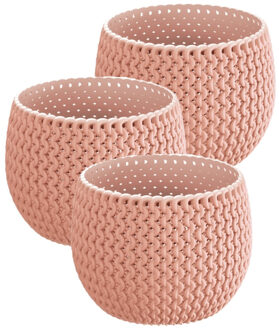 Prosperplast Set van 3x stuks plantenpotten/bloempotten kunststof dia 14.5 cm en hoogte 11 cm zalm roze