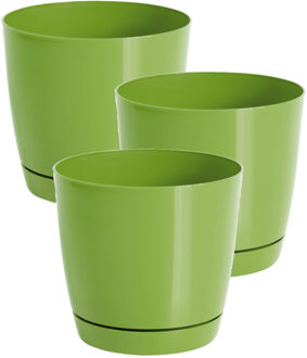 Prosperplast Set van 3x stuks plantenpotten/bloempotten kunststof glanzend kiwi groen dia 21 x hoogte 19 cm