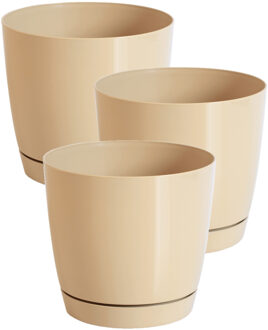 Prosperplast Set van 3x stuks plantenpotten/bloempotten kunststof glanzend mat goud dia 24 x hoogte 22 cm