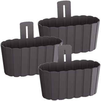 Prosperplast Set van 3x stuks wood-look muur plantenpot/bloempot kunststof dia 27 cm/hoogte 15 cm antraciet