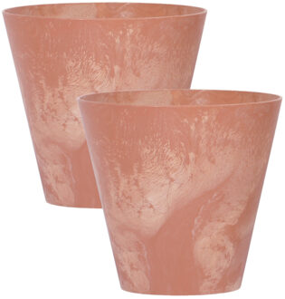 Prosperplast Set van 4x stuks kunststof bloempotten/plantenpotten betonlook 20 cm terracotta