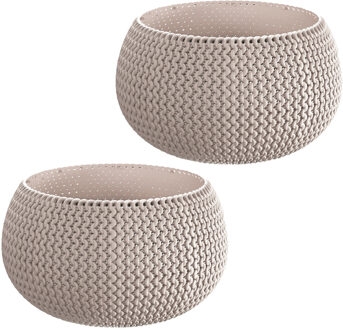 Prosperplast Tuin bloempot/plantenpot Splofy - 2x - rond - kunststof - taupe - D18 x H16 cm - 2,3 liter
