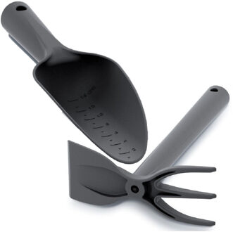 Prosperplast tuin gereedschap setje - kunststof hark/schoffel - en scherpe tuinschep 29 cm - zwart