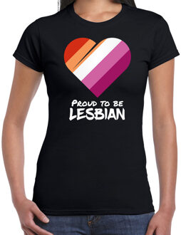 Proud to be lesbian pride vlag hartje - LHBT t-shirt - zwart - voor dames M