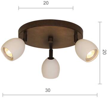 Provence mat plafondlamp 3-lamps rond bruin-zwart, wit