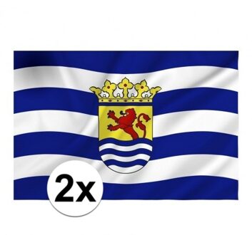Provincie Zeeland vlag - 2x - 100 x 150 cm - blauw/wit - polyester - met ringen