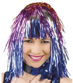 Pruik - 6x - multi color - folie - seventies - disco - verkleden - carnaval