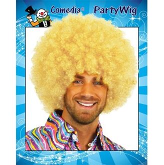 Pruik Afro blond krul Blond- Goudblond