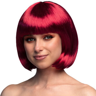 Pruik Cabaret Dames Donkerrood