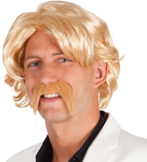 Pruik Chuck Met Snor Heren Blond
