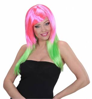 Pruik Disco roze/groen Multikleur - Print