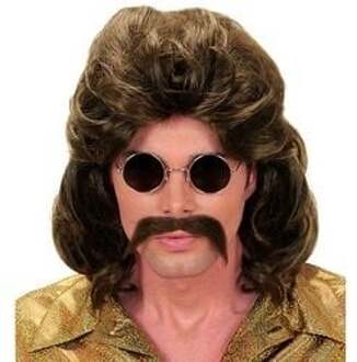 Pruik en Snor 70's bruin Bruin - Kastanje