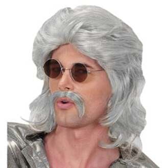 Pruik en Snor 70's grijs Zilver - Grijs