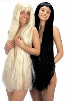 Pruik extra lang 100cm blond of zwart Zwart, Blond- Goudblond