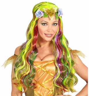 Pruik Fee groen Groen, Multikleur - Print