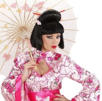Pruik Geisha met Bloem en Chopsticks Zwart