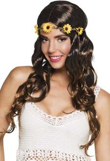 Pruik Joy zwart/bruin met hoofdband Bruin - Kastanje